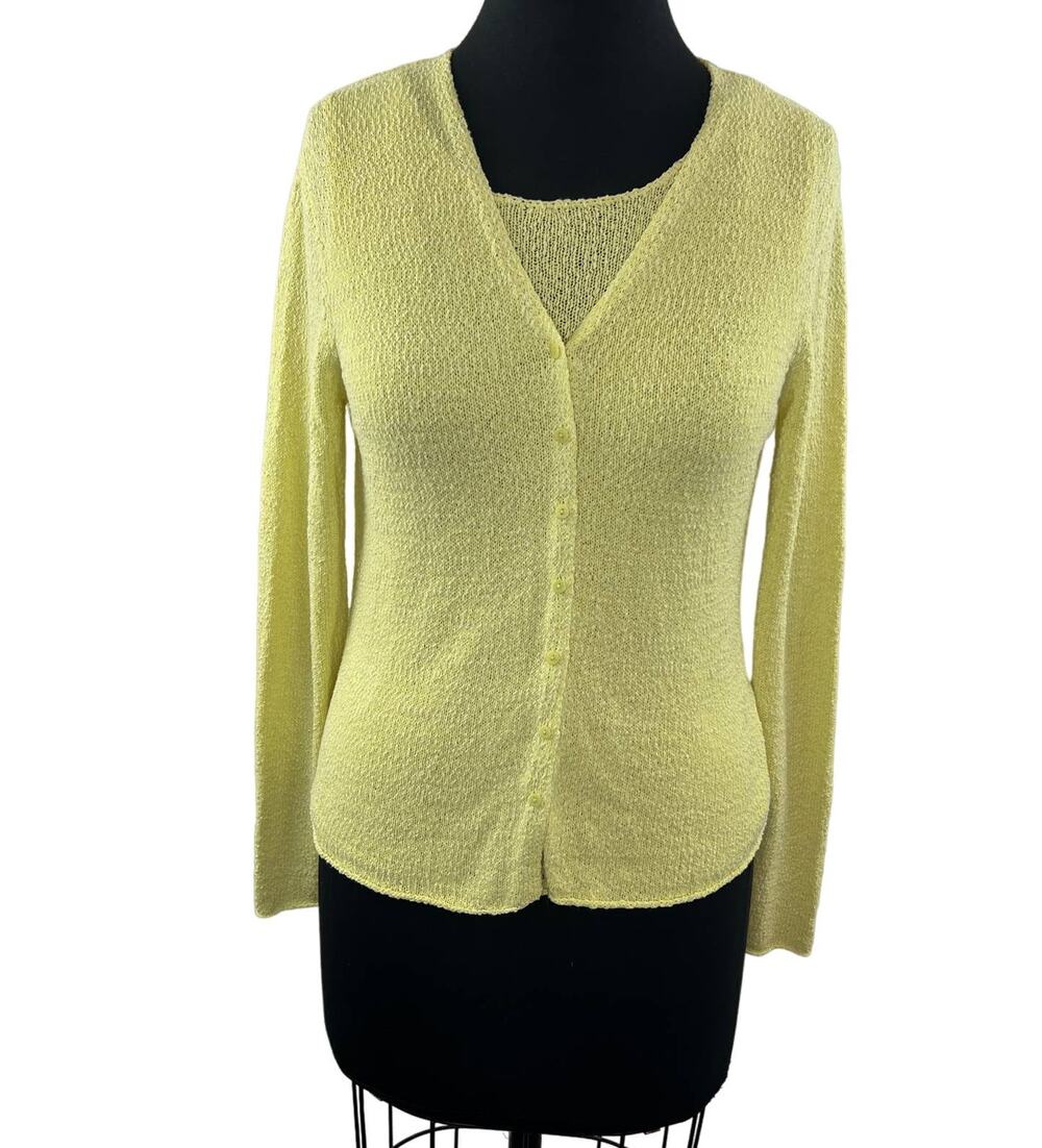 EILEEN FISHER Yellow Cardigan (M) Tank Top (S) Sweater Set VNeck Long Sleeve VTG